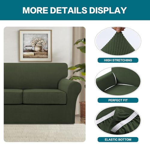 4 Piece Sofa Covers for 3 Cushion Couch Sofa Slipcover Soft Couch Cover for Dogs (XL Sofa (3 Cushion) / Olive)