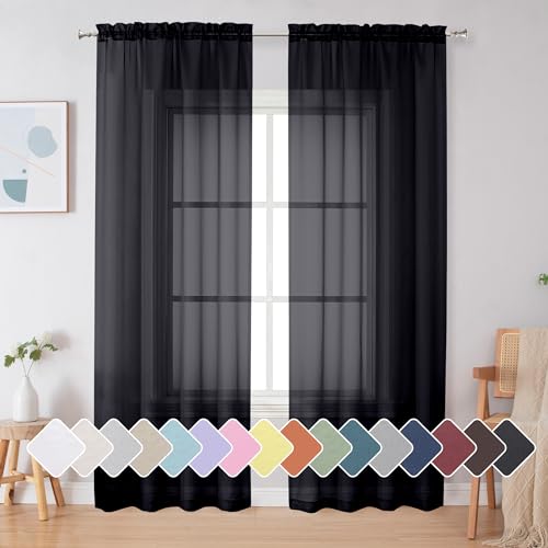 Black Sheer Curtains 84 Inches Long (Black / 42"W x 84"L (Pack of 2))