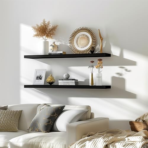 48 Inch Floating Shelves for Wall Rustic Black Wood Wall Shelves for Bedroom Set of 4 (48 inch / Rustic Black)