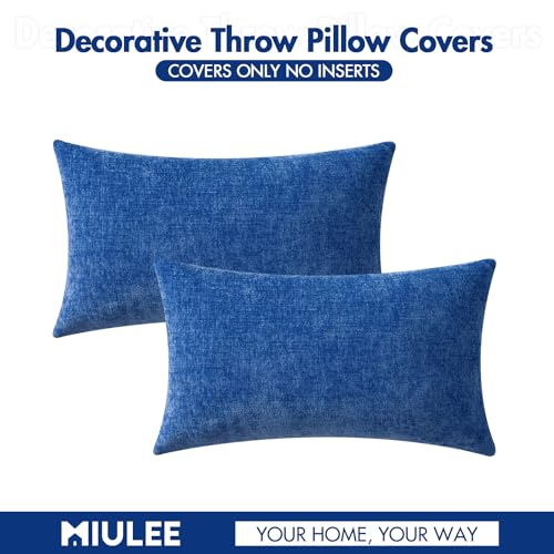 Soft Chenille Lumbar Throw Pillow Covers Royal Blue 12x20 Pack of 2 (20" x 12" (Pack of 2) / Royal Blue)