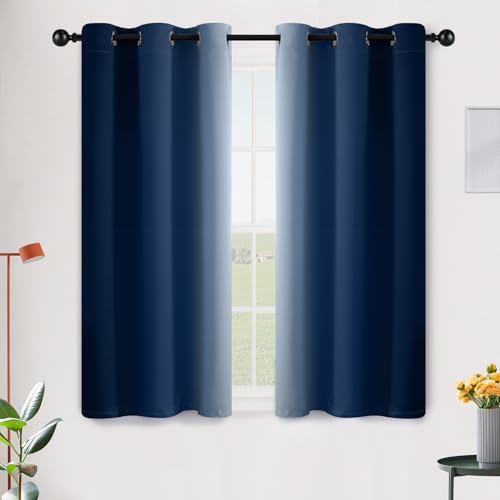 Ombre Blue to Grey White Curtains for Living Room 42Wx45L (42"W x 45"L (Pack of 2) / Blue)