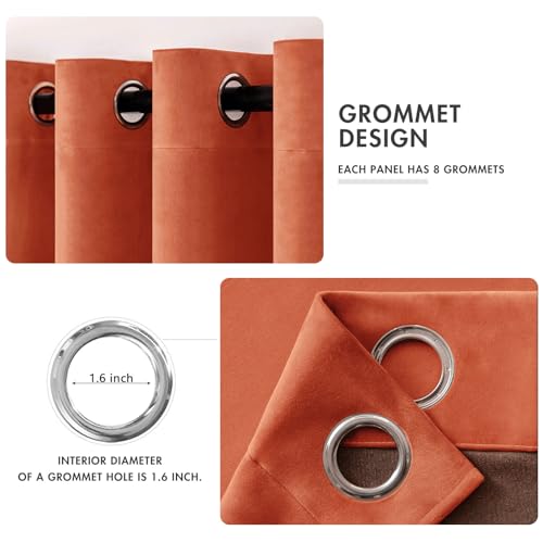 Fall Burnt Orange Velvet Curtains 52 x 90 Inch Length Set of 2 (Burnt Orange / 52"W x 90"L (Pack of 2))
