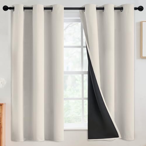 Cream 100% Blackout Curtains Room Darkening Living Room 63 Inch (Cream / 42"W x 63"L (Pack of 2))