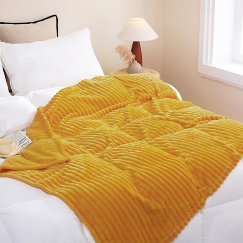 Mustard Yellow Fleece Throw Blanket 50”×60” for Couch Sofa Livingroom (Mustard Yellow / 50×60inch)