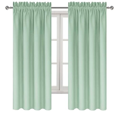 Blackout Curtains for Bedroom Living Room 38 x 63 Inch Long 2 Panels (Light Green / 38"W x 63"L (Pack of 2))