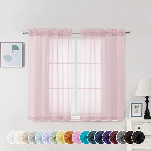 Sheer Curtains 45 Inch Long 2 Panels (Blush Pink / 42"W x 45"L (Pack of 2))