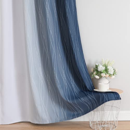 Navy Blue and Greyish White Blackout Curtains for Kitchen 36 Inch Length (Navy Blue and Greyish White / 52"W x 36"L (Pack of 2))