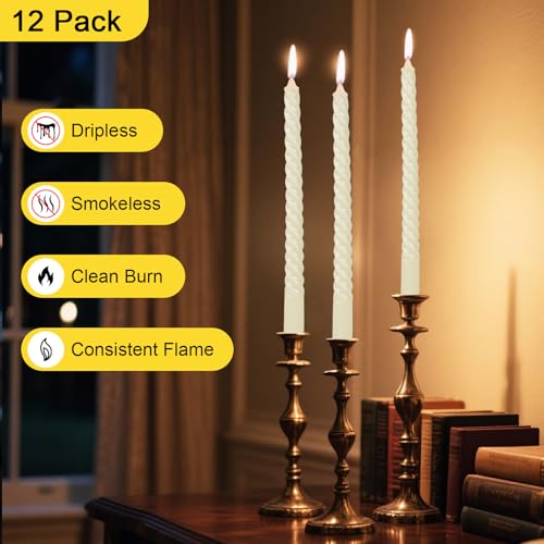 10 Inch Ivory Spiral Taper Candles 12 Pack (10 inch Spiral Candle-12pcs / Cream)