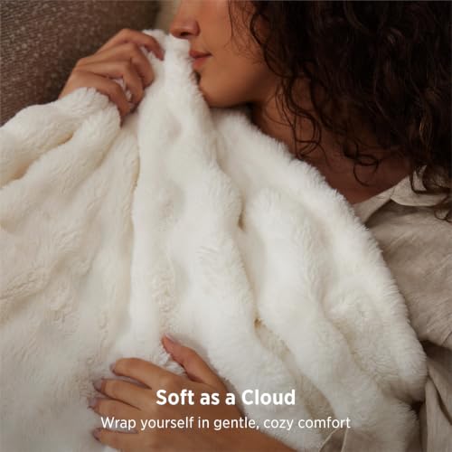 Cloud Bubble Fleece Twin Blanket for Bed (01 Off White / Twin (60" X 80"))