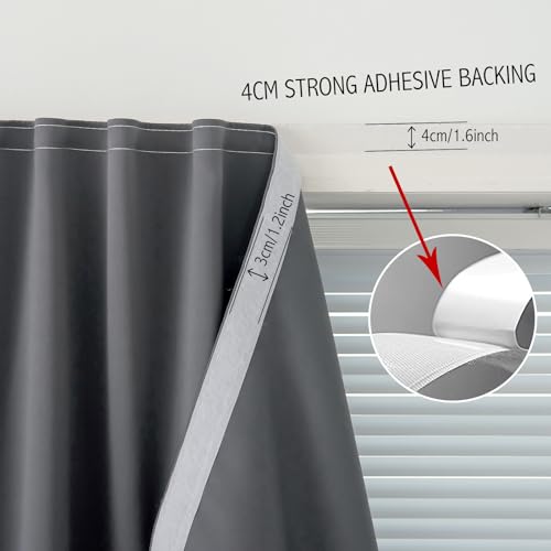 Magic Tape Stick On Curtains Window Shades Pull Down Blackout Window Cover Blackout Curtains for Bedroom No Drillng Self Adhesive Curtains No Rod Small Curtain (59"W x 59"L (Pack of 1) / Grey)