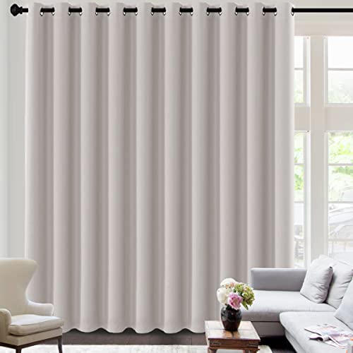 Blackout Curtains for Sliding Glass Door Room Divider Curtains Noise Reduce Curtain Panel Portable Window Screen Sliding Partition (180"W x 96"L (Pack of 1) / Stone)