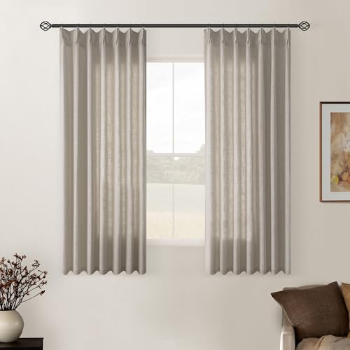 Burlywood Birch Pinch Pleat Linen Kitchen Curtains 45 Inches Long 2 Panels (Burlywood Birch / 40"W x 45"L (Pack of 2))