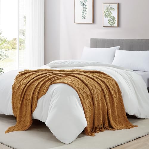 Almond Throw Blanket 50 x70 Inch Jacquard Throw Knitted Blanket (Jacquard-almond / 50"x70")