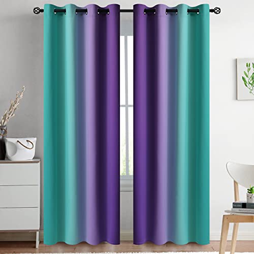 Teal and Purple Blackout Curtains 52x84 Inch (52"W x 84"L (Pack of 2) / Teal and Purple)