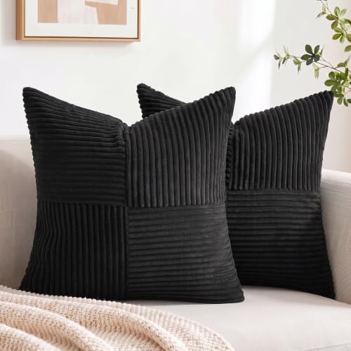 2 Packs Black Decorative Throw Pillow Covers 16x16 Inch for Living Room Couch Bed Sofa (Black / 16" x 16" (Pack of 2))