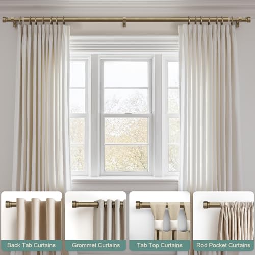 2 Pack Antique Bronze Curtain Rods for Windows 72 to 144 Inches Adjustable Heavy Duty 1" Diameter Window Curtain Rod with Solid Metal Finials for Outdoor Farmhouse Bedroom Kitchen Living Room (Antique Bronze / 16"-150"|2 Pack)