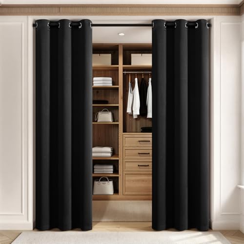 Closet Curtain for Open Closet Without Door Grommet Top 34x80 Inches (Black / 34"W x 80"L (Pack of 2))