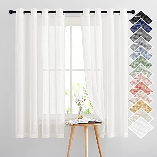 Linen Sheer Curtains Flax Textured (52"W x 63"L (Pack of 2) / Ivory)