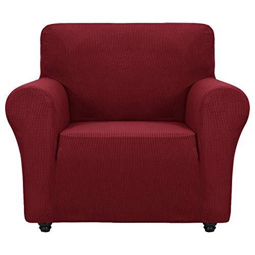 Super Stretch Chair Slipcover Universal Sofa Chair Covers for Living Room Dogs Pet Furniture Protector Spandex Armchair Slipcovers with Anti Slip Foam Sticks (Wine Red / Small (30"-47"))