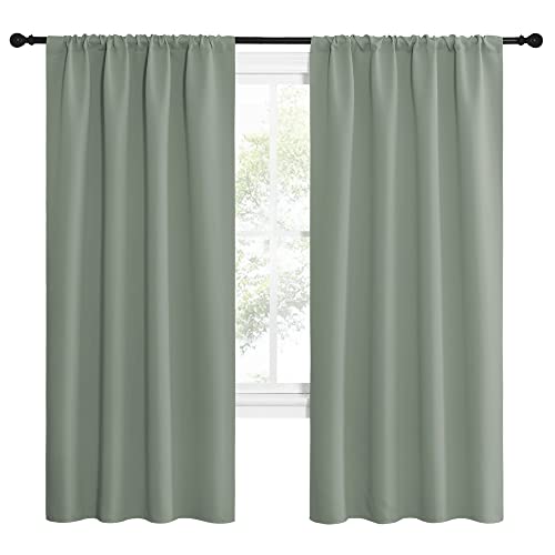 Window Curtains Blackout Drapes (Greyish Green / 42"W x 72"L (Pack of 2))