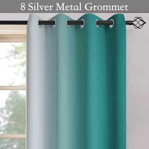 Ombre Teal to Grey White Curtains for Living Room 52Wx54L (52"W x 54"L (Pack of 2) / Teal)