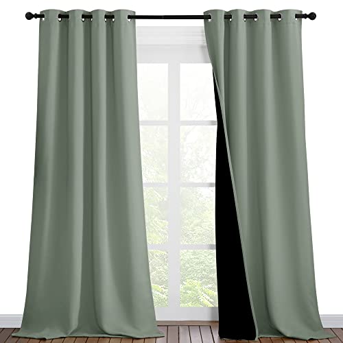 Greyish Green Blackout Curtains 90 inches Long (Greyish Green / 46"W x 90"L (Pack of 2))