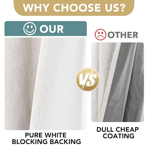 100% Blackout Linen Curtains 72" L 2 Panels Ivory (Ivory / 52"W x 72"L (Pack of 2))