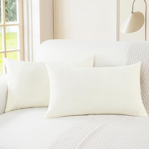 Decorative Couch Throw Pillow Covers 20 X 12 Inches Cream (20" x 12" (Pack of 2) / Cream)