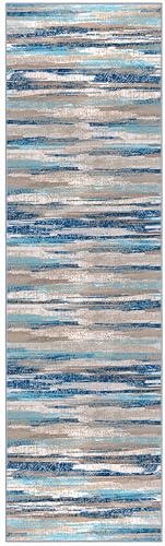 Abstract Washable 2x7 Runner Rug Non Slip Runners for Hallway (Blue Aqua/Beige Taupe Multi / 2' x 7' (Runner))