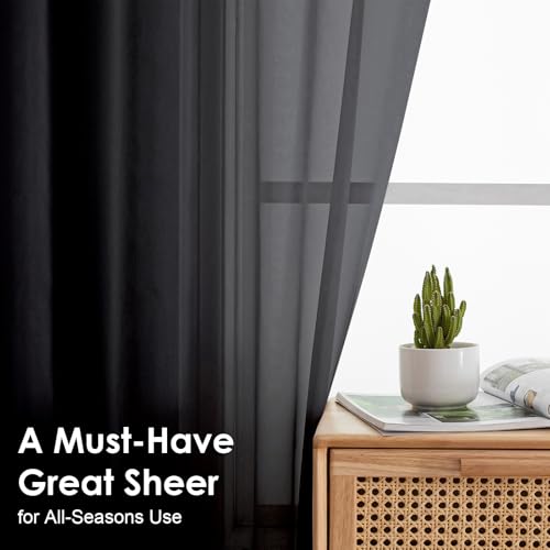 Black Sheer Curtains 84 Inches Long 2 Panel Sets (Black / 42"W x 84"L (Pack of 2))