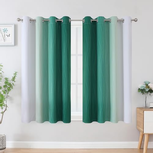 Green and Greyish White Blackout Curtains 52Wx54L 2 Panels (Green and Greyish White / 52"W x 54"L (Pack of 2))