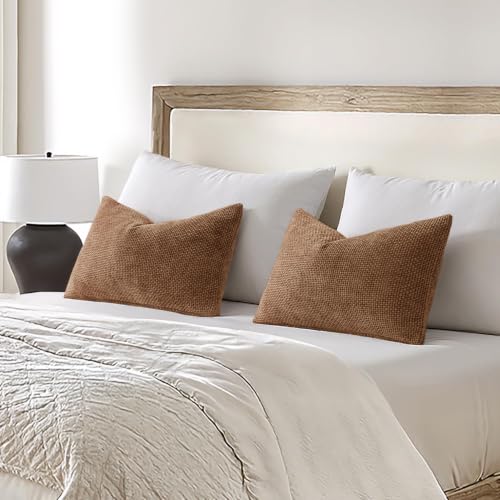 Dercorative Lumbar Throw Pillow Covers 12x20 in Golden Brown 2 Pack (20" x 12" (Pack of 2) / Golden Brown)