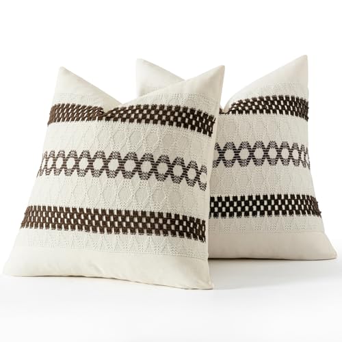 Set of 2 Dark Brown Boho Decorative Pillow Covers 20x20 Inch (20" x 20" (Pack of 2) / Dark Brown)