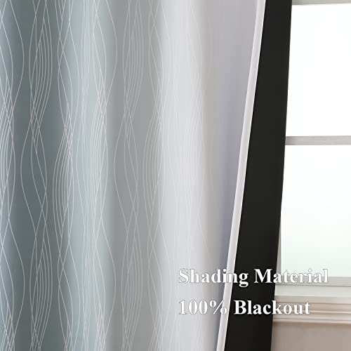 Stone Blue and Greyish White Blackout Curtains for Living Room 72 Inch Long (Stone Blue and Greyish White / 52"W x 72"L (Pack of 2))