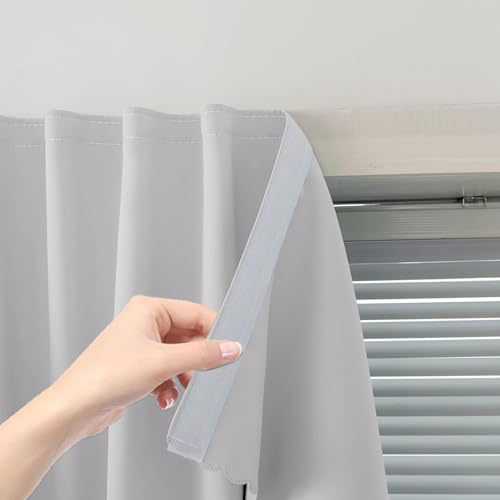 Blackout Curtains for Bedroom Sticky Curtain Blackout Window Cover Self Adhesive Curtains Rod No Drillng (35"W x 71"L (Pack of 1) / Light Grey)