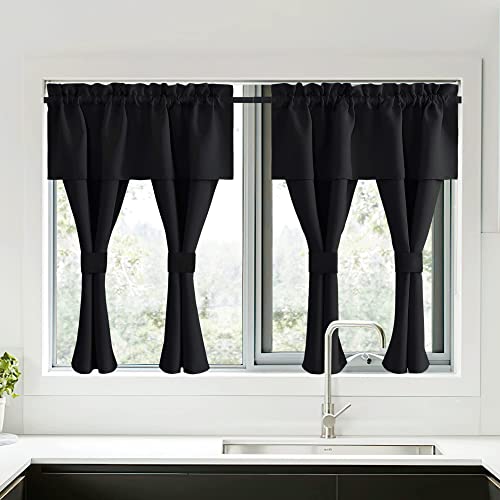 Black Blackout Curtains with Attached Valance (Jet Black / 52"W x 45"L (Pack of 2))