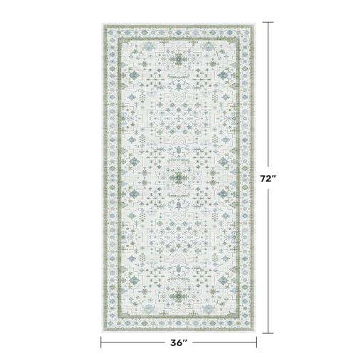 Blue and Green Washable Rugs 3x6 (3' x 6' (Rectangular) / Cream Green)