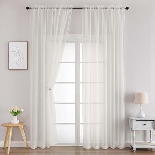 Ivory Sheer Curtains 96 Inches Long 2 Panels (Ivory / 59"W x 96"L (Pack of 2))