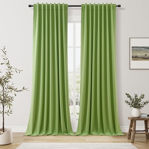 100% Blackout Curtains 84 Inch Length 2 Panels Set for Living Room Bedroom Back Tab Thermal Insulated Black Out Linen Drapes Room Darkening Lime Green (Lime Green / 52"W x 84"L (Pack of 2))