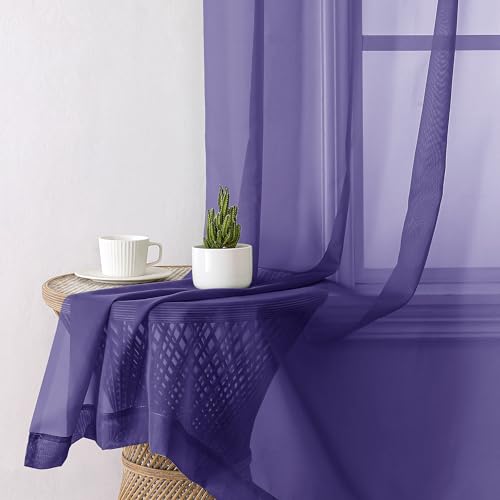 Purple Sheer Curtains 96 Inches Long 2 Panels Set (42"W x 96"L (Pack of 2) / Purple)