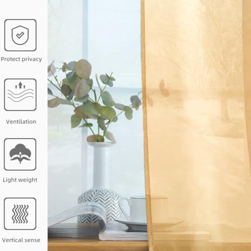Solid Sheer Rod Pocket Curtain Voile Draperies 2 Panels White Beige Black Grey Coffee 52 Inch Width 45 Inch Long 1 Pair for Kitchen Bedroom Children Living Room Yard (Beige / 52"W x 45"L (Pack of 2))