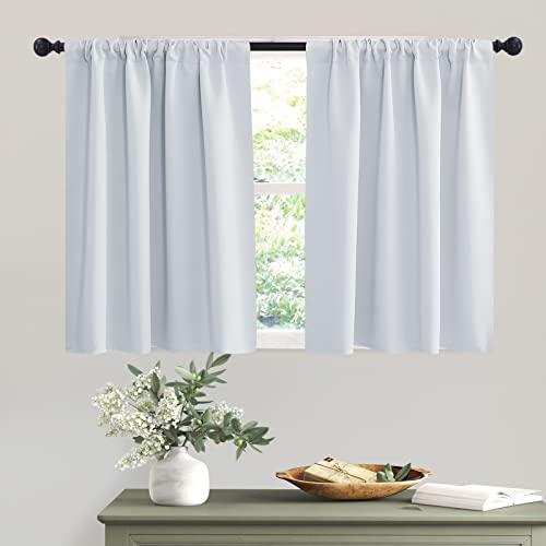 Short Grayish White Curtains for Small Bedroom Kitchen Cafe Window (Greyish White / 42"W x 36"L (Pack of 2))