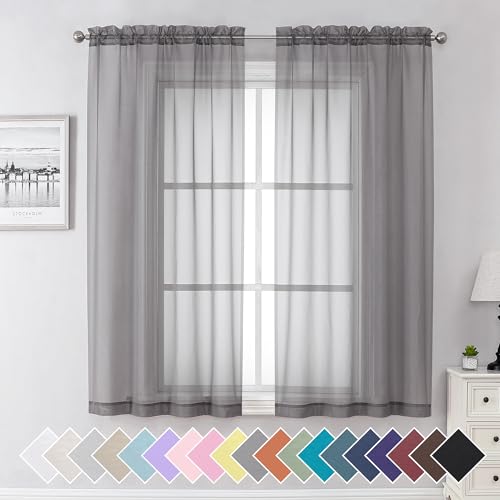 Grey Sheer Curtains for Bedroom (40"W x 63"L (Pack of 2) / Charcoal Grey)