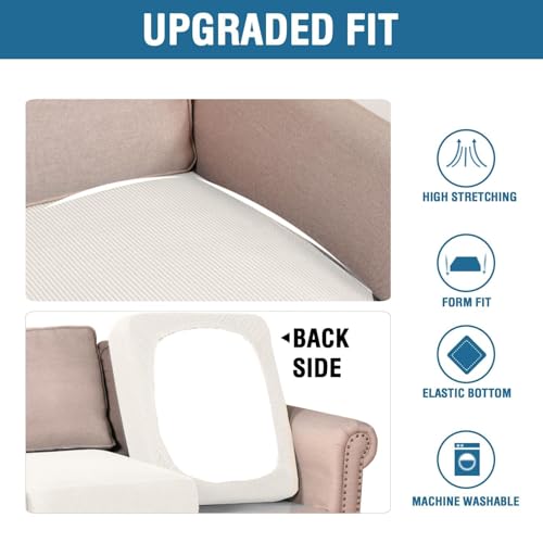 Super Stretch Individual Seat Cushion Covers Armchair Sofa Covers Couch Cushion Covers Slipcover Sets Thick Jacquard Textured Twill Fabric (Porcelain White / 1 Cushion Chair)