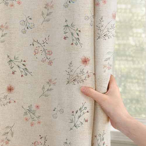Boho Floral 100% Blackout Curtains 84 Inch 2 Panels Linen Texture (Blackout Vintage Florals / 52"W x 84"L (Pack of 2))