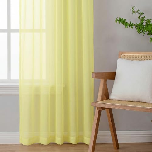 Sheer Curtains 72 Inches Long 2 Panels Set (Light Yellow / 42"W x 72"L (Pack of 2))