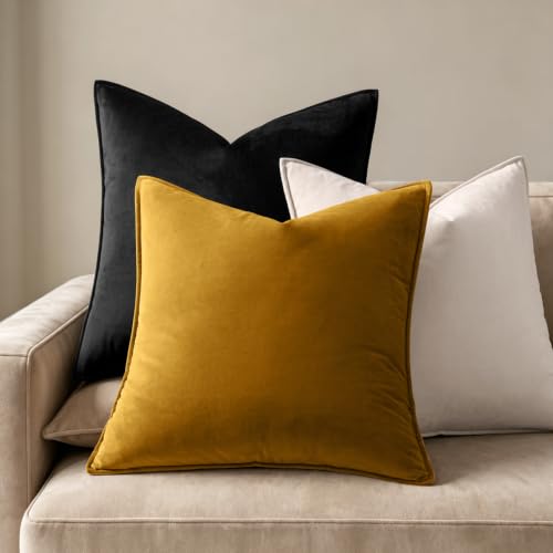 Decorative Mustard Yellow Velvet Throw Pillow Covers for Couch 20x20 (20" x 20" (Pack of 2) / Mustard Yellow)
