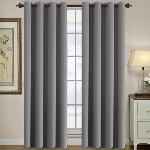 Blackout Curtain for Living Room Thermal Insulated Window Treatment Curtain Extra Long 108 inch Length Energy Saving Solid Grommet Top Blackout Drape (52"W x 108"L (Pack of 1) / Bluish Gray)