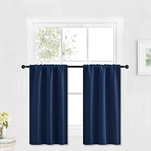 Cafe Blackout Curtains 30 inch Length (Navy Blue / 29"W x 30"L (Pack of 2))