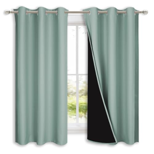 100% Blackout Lined Curtains (Seafoam Blue / 42"W x 63"L (Pack of 2))